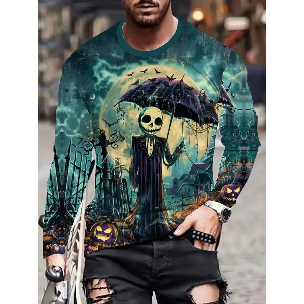 Fashion Men's Creative Portraits Animals 3D T-shirt Comfortable Soft Breathable Loose Large Casual Sports Versatile Round Neck Long Sleeve T-shirt