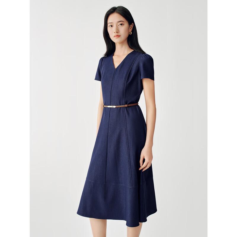JUZUI Women's Elegant Belted Draped Dress