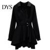 Tunic Shirt Lapel V Neck Long Sleeves Irregular Hem Plus Size Women Waist Tight Adjustable Belt Pullover Top Female Clothing
