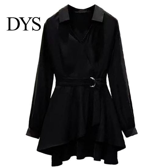Tunic Shirt Lapel V Neck Long Sleeves Irregular Hem Plus Size Women Waist Tight Adjustable Belt Pullover Top Female Clothing