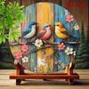 D Flat D Flat Pc Vintage Rustic Wooden Background Round Aluminum Sign Colorful Birds  Flowers Metal Wall Art Frameless C