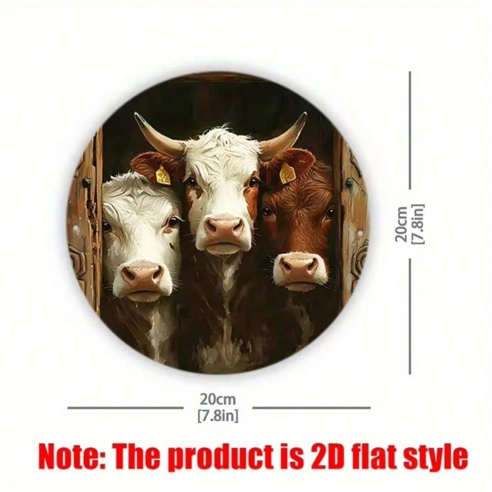 Round Cow Metal Wall Art Easy Hang Rustic Home Decor Farmhouse Office Cafe Bar Halloween Kitchen Bathroom Bedroom Living Room