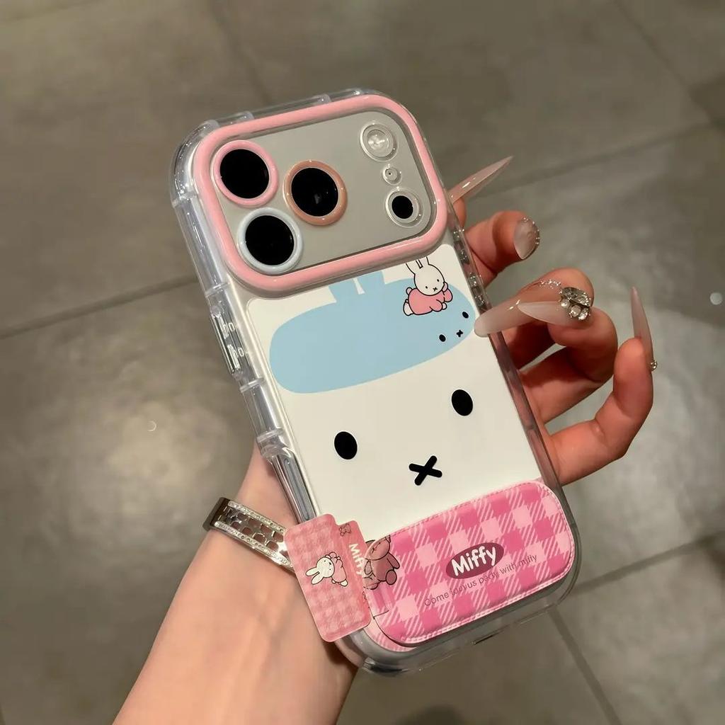 Plaid Miffy Rabbit Suitable for Apple 17 Feather Cream Mobile Phone Case iPhone16promax Cartoon Personality