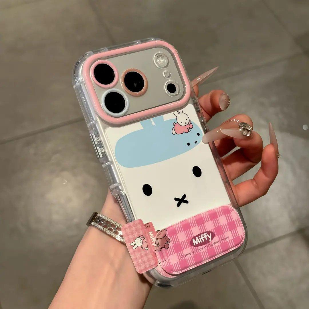 

Plaid Miffy Rabbit Suitable for Apple 17 Feather Cream Mobile Phone Case iPhone16promax Cartoon Personality apple 17promax