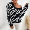 YYFS Women's Fashion Casual Fall Winter Colour Block Print Long Sleeve V-Neck Tops Women's Clothing Woolen Knitwear Sweaters