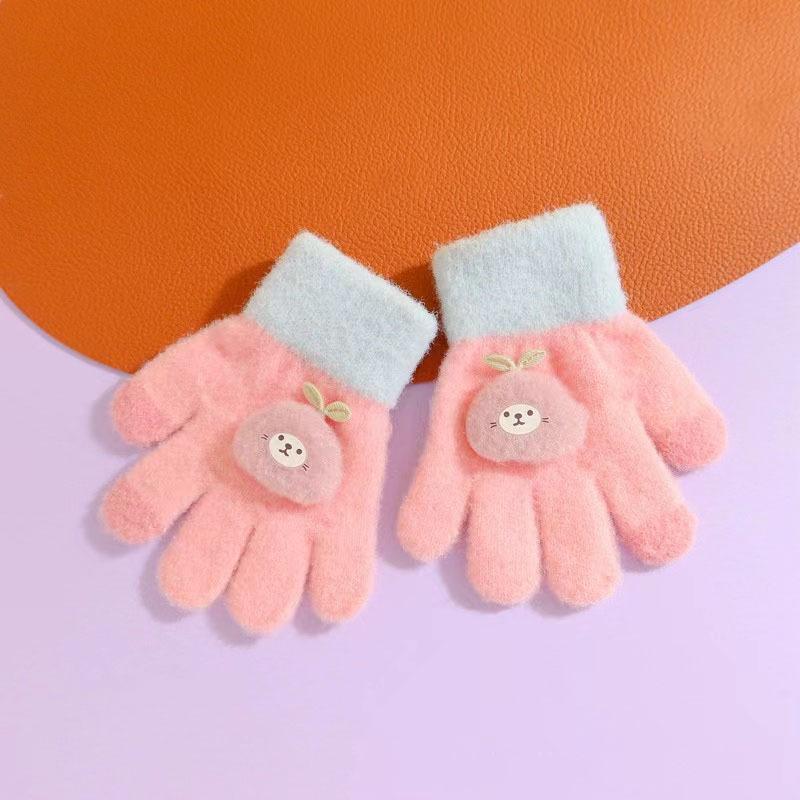 Cute Cartoon Bear Baby Gloves Toddler Boys Girls Warm Knitted Mittens Autumn Winter Kids Kindergarten Five Fingers Gloves