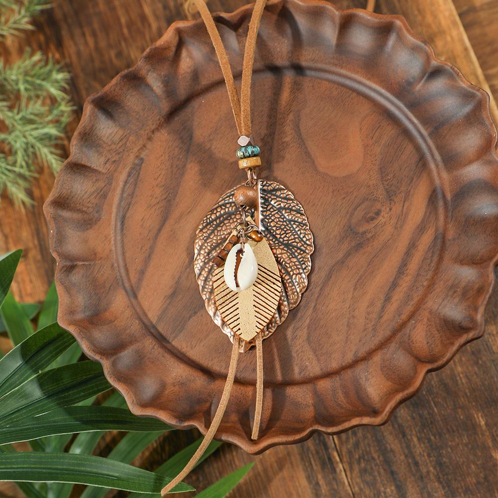Set di 7 collane lunghe Boho con ciondoli marroni, catena per maglione, design con conchiglia turchese, gioielli tribali, decorazioni per feste, sollevatori