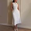 Elegant Sleeveless Long Dress Women's Slim Solid Color O-neck Single Breasted A-Line Dresses 2026 Summer New Ladies Fashion Dresses
