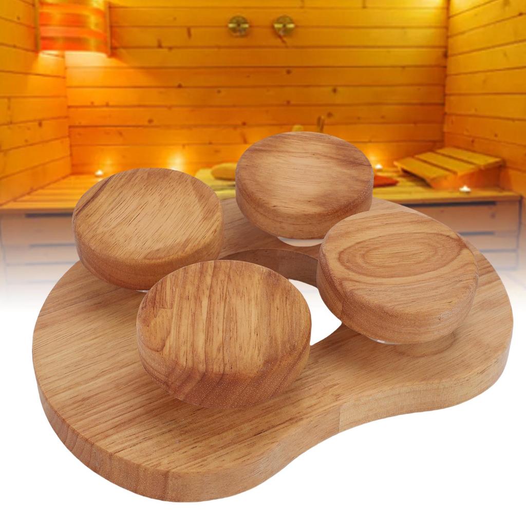 Wooden Sauna Headrest, Oak Neck Pillow with 4 Rotating Discs, Ergonomic Sauna Accessory for Neck Shoulder Pain Relief