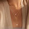 2-3pcs Women's Gold Necklace Stainless Steel Adjustable Choker Necklace CZ Pearl Pendant Chain Gold – with Jewellery Box