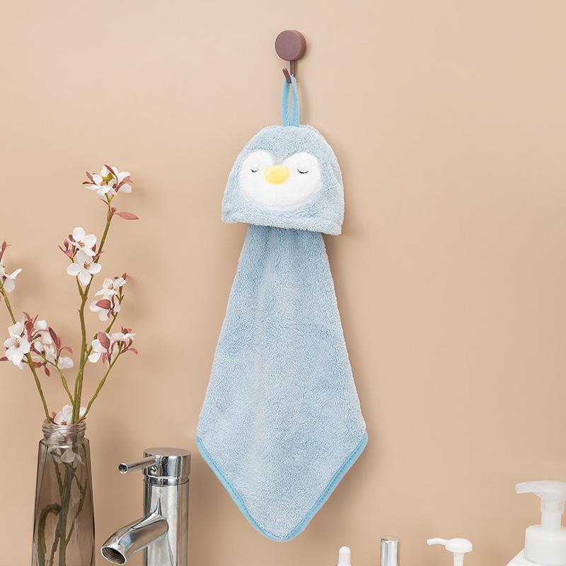 Cute Pig Embroidered Hanging Hand Towel, Absorbent Coral Fleece Kitchen Towel, Dish Cloth