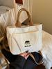 Korean Cartoon Girl Embroidered Canvas Tote – Casual, Lightweight & Versatile Lunch Bag