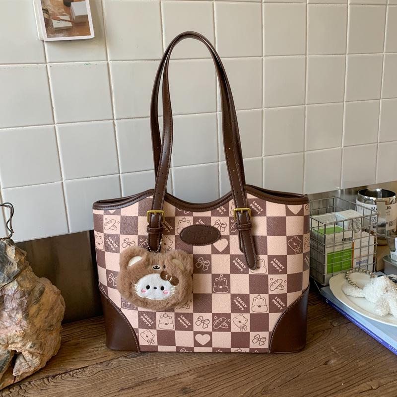 

Коричневато-розовая клетчатая сумка-тоут для поездок: Ретро Универсальная Сумка через плечо/кроссбоди большой вместимости One Size