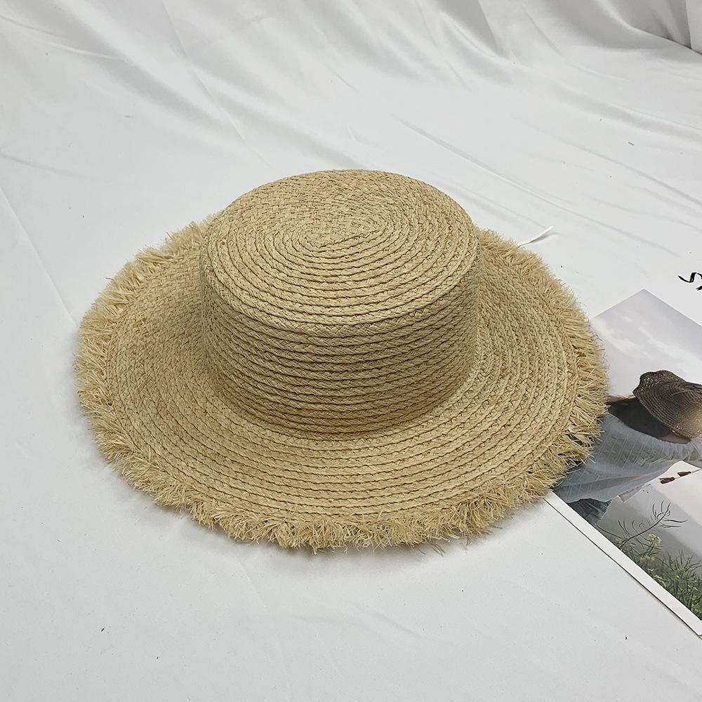 

Summer Wide Brim Straw Hats For Women and Men Bohemian Tassel Raffia Beach Sun Hat Casual Ladies Flat Top Flat Top Panama Caps бежевий