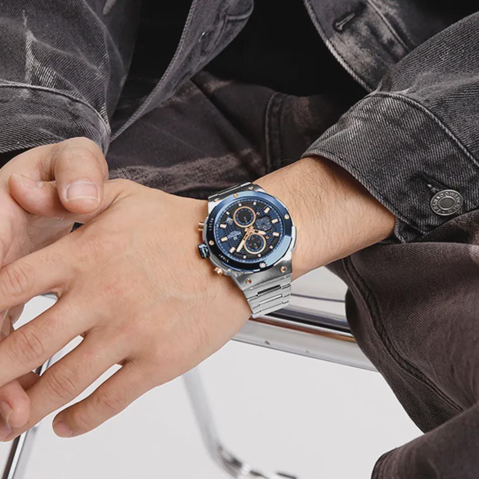 Man Quartz Watch Luxury Luminous Chronograph Wristwatch Stainless Steel Waterproof Men Date Calendar Clock