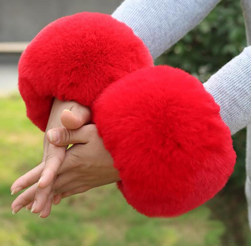 Frauen Kunstpelz Plüsch Manschette Hand Armwärmer flauschig weiche Handgelenk Band Handschuhe Winter