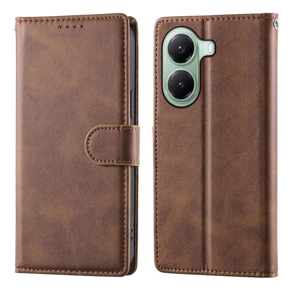 For Xiaomi Poco X7 Pro 5G/Redmi Turbo 4 5G Case Stand Wallet Calf Texture PU Leather Flip Phone Cover with Wrist Strap