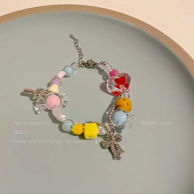 Candy Sweetheart Tide Niche Design Sense Sweet Necklace Female Color Beaded Childlike Collarbone Chain Bracelet