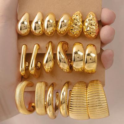 9 Pairs/Set Fashion Geometric Twist Hoop Earrings, Personalized Jewelry Gifts For Mom, Family And Friends