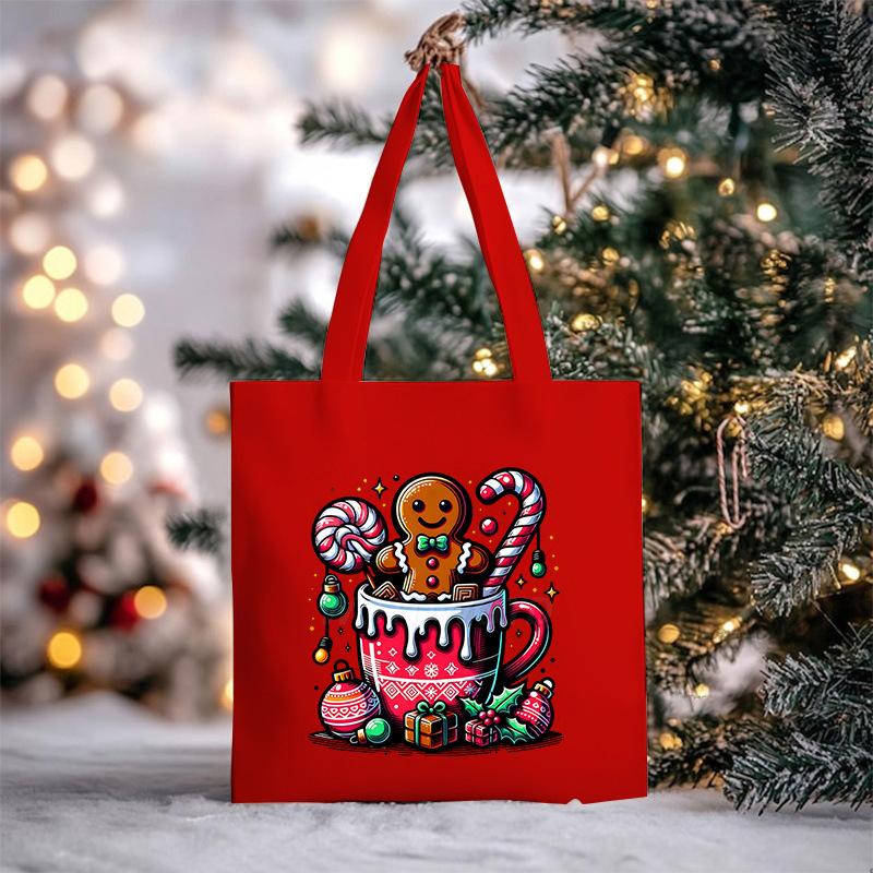 Christmas Christmas Printed Canvas Bag Large Capacity Casual Trend Student Shoulder Bag Tote Bag