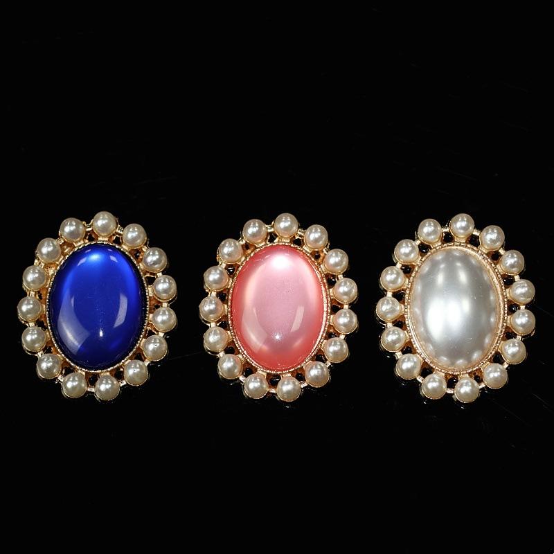 10Pcs Alloy Accessories Pearl Rhinestone Oval Flower Plate Diamond Buckle DIY Handmade Bridal Headgear Group Fan Accessories Material