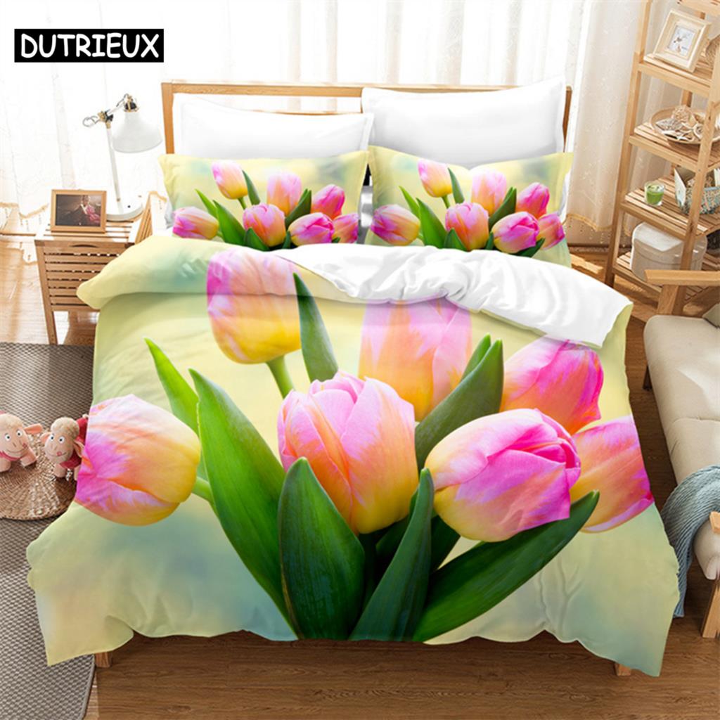 Comforter Pink Tulip Queen Bedding Set Kids Bedroom Bed Set Comforter Set King Size Bedding Sets