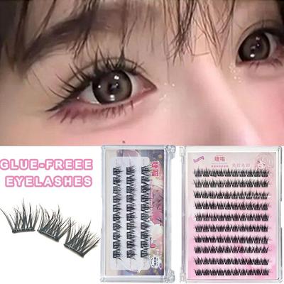 Glue-Free Self-Adhesive False Eyelashes Single Cluster C-curled Natural Faux Mink Lashes DIY False Eyelashes