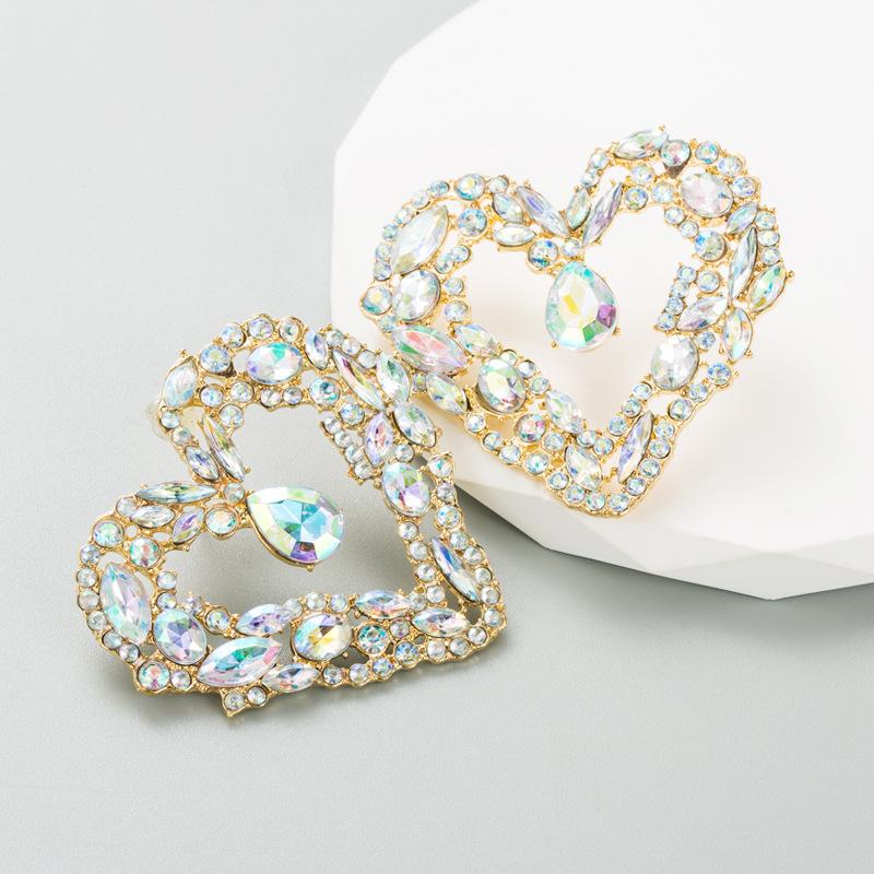 Women's Stud Earrings Creative Love Alloy Electroplated Colored Rhinestones Personalized Exaggerated Earrings