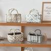 Printed Laundry Storage Basket Hand-held Floral Organizers Basket  Desktop Storage