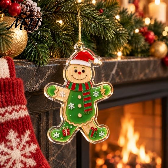 Gift Box Snowflake Ornaments Green Elf Christmas Ornament, 2D Acrylic Red Bell Tree Candy Cane Durable Holiday Gifts Shaped Double Sided Hanging