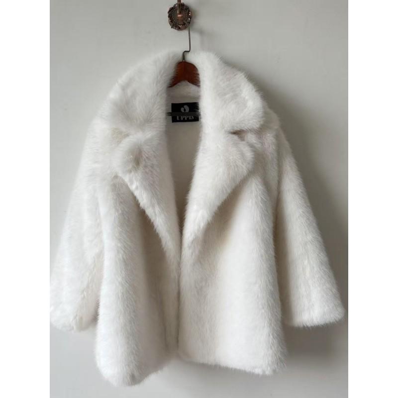 Womens Faux Fur Coat Mid-Length Winter Warm Outerwear Street Style Jacket In Beige Yellow Coffee Khaki