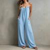 2026 Spring and Summer New European and American Cross-border Women's Clothing Casual Loose Wide-leg with Pockets Seaside Vacation Style Jumpsuit