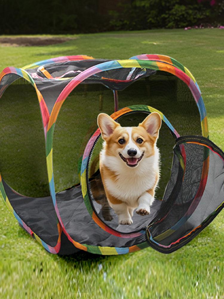 Square Foldable Outdoor Mesh Cat Tunnel Breathable Summer Kitty Tent with Play Tunnel Interactive Pet Play Cube Toys