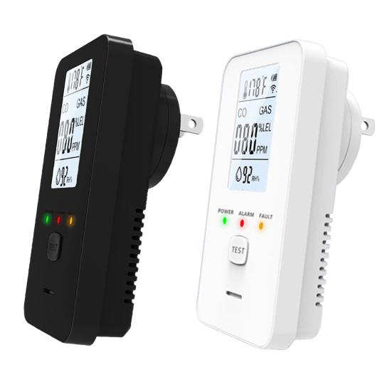 4-in-1 Gas & CO Detector with LCD Display Plug-in Natural Gas Carbon Monoxide Alarm Temperature & Humidity Monitor High Sensitivity Home RV Safety