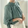 Cross-Border Japanese and Korean Sweet Fashion Commuter Ol Spring/Summer New Arrival Stand Collar Not Wrinkle Loose Bubble Long Sleeve Chiffon Shirt