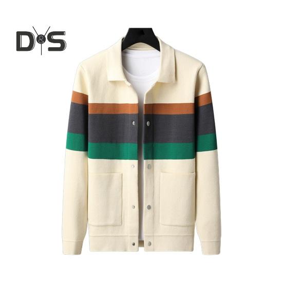 

Осень-зима мужской кардиган свитер колоблок отложной воротник пальто длинные рукава карманы однобортный трикотажный эластичный жакет M бежевый