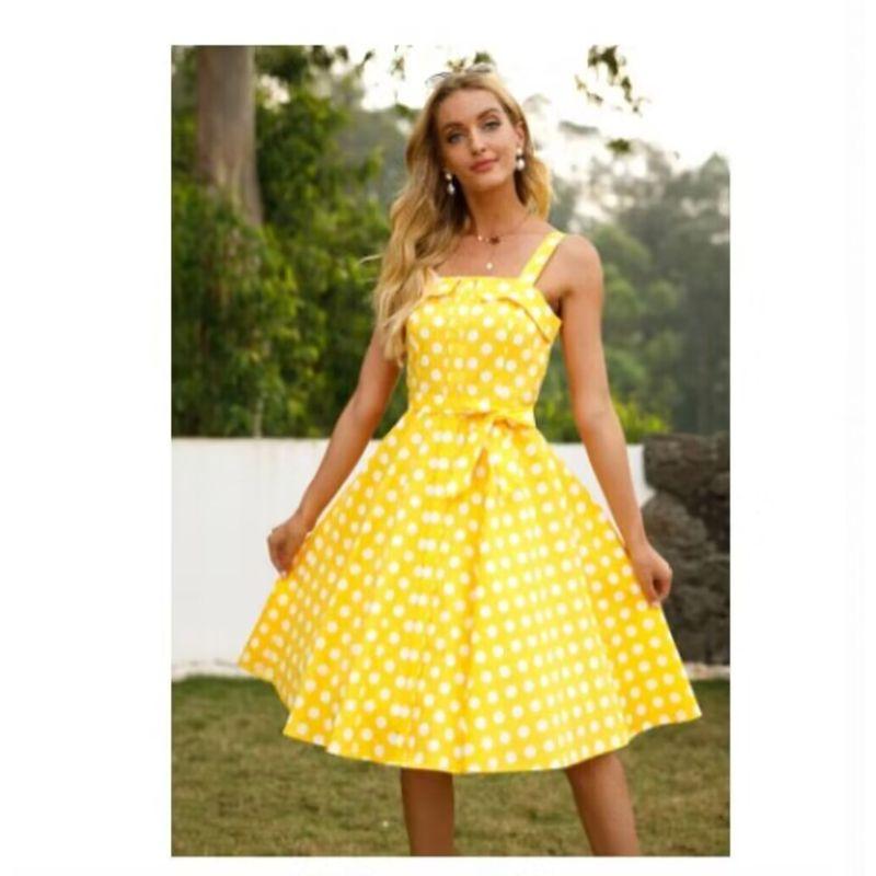 

Ретро S Гонконгский стиль Изящное европейское и американское платье-слинг в горошек с бандо и облегающим силуэтом, вечернее платье, юбка для отпуска Yellow 2XL