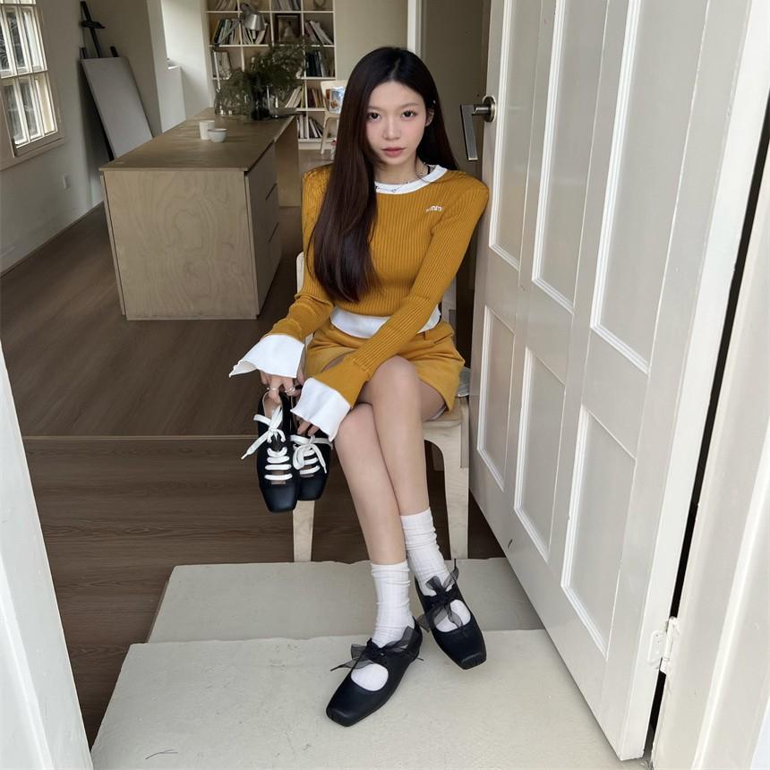 2025 spring new square head new Chinese lace bow thick heel Mary Jane shoes with skirt evening single shoes women