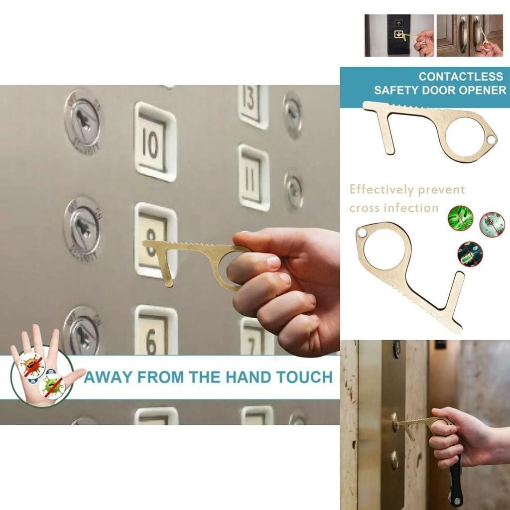 Portable Contactless Safety Door Opener Golden Alloy Key For No Touch Convenience
