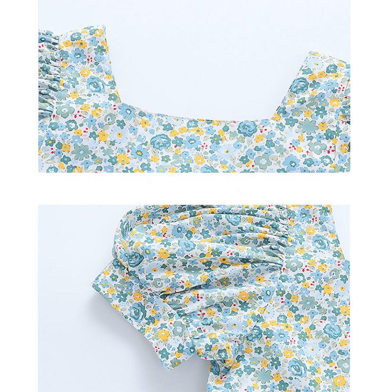 Summer Girls Floral Dresses Sweet Kids Green Short Sleeve Dresses Children Cotton Toddler Baby Clothing Frock