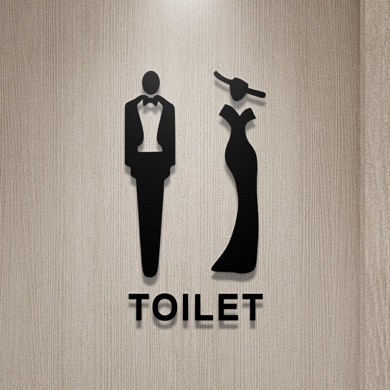 Shopping Malls Office Toilet Sign Plate Acrylic 3D Wash Room Door Wall Label Sticker WC Signage Board Art Hotel Home Decor