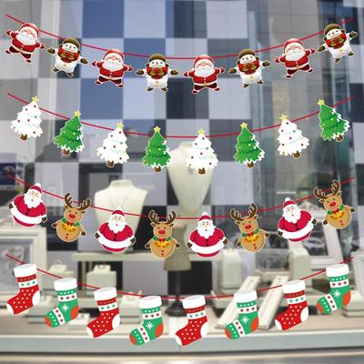Christmas Paper Flag Window Hotel Scene Decoration Flag Santa Claus Moose Hanging Flag Christmas Home Decoration