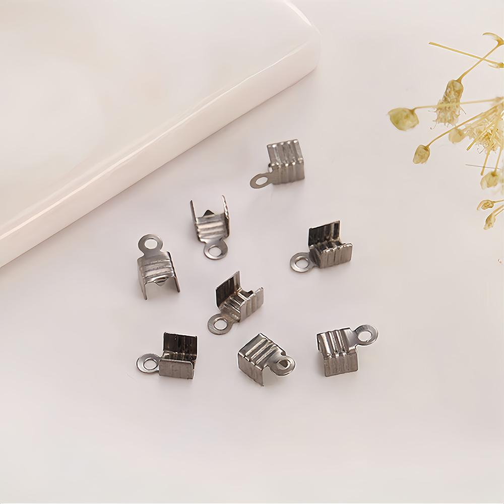 100/300pcs Small Cord End Tip Fold Over Three-wire Fastener Clasp Crimp Bead Cord Buckle Connector for Jewelry Making Supplies
