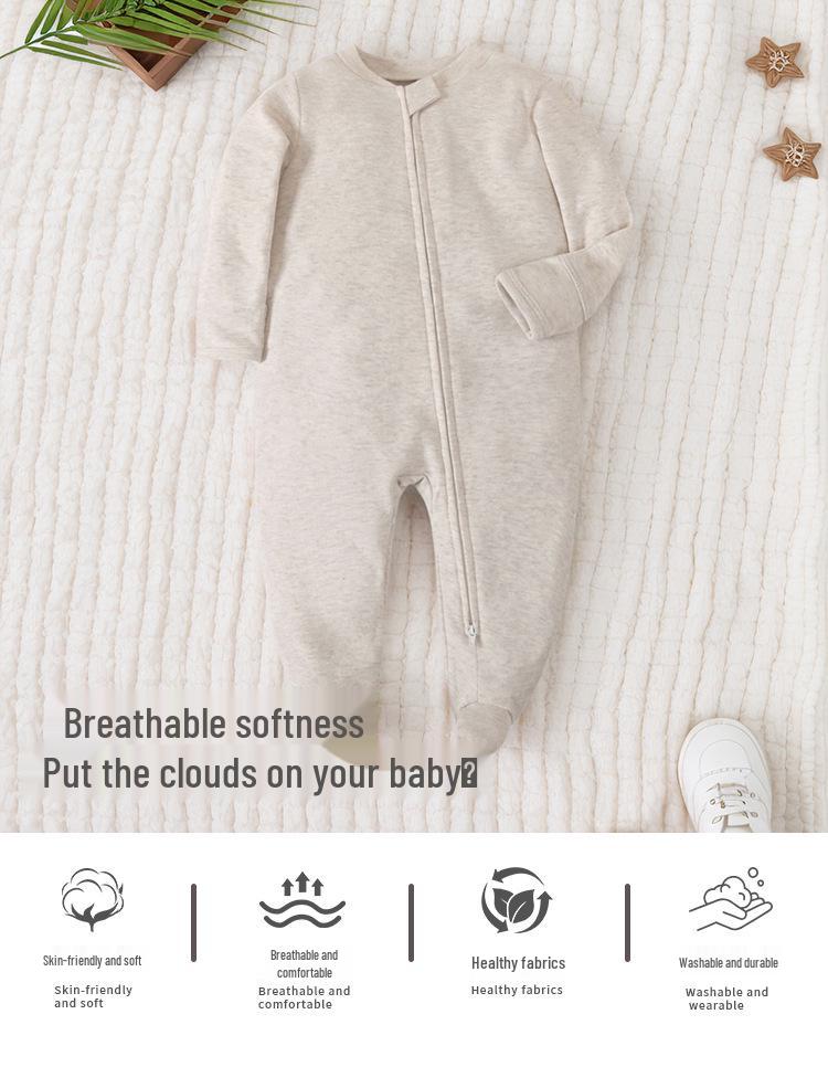 Noworodek Letni Pajacyk: Cienkie, z długim rękawem, podwójny zamek błyskawiczny, oddychające, pajacyk do raczkowania dla niemowląt ze stopkami