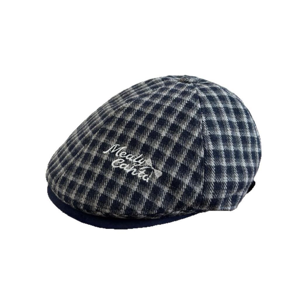 Autumn and winter retro plaid embroidery letter forward hat female Maillard face small British short brim newsboy painter hat