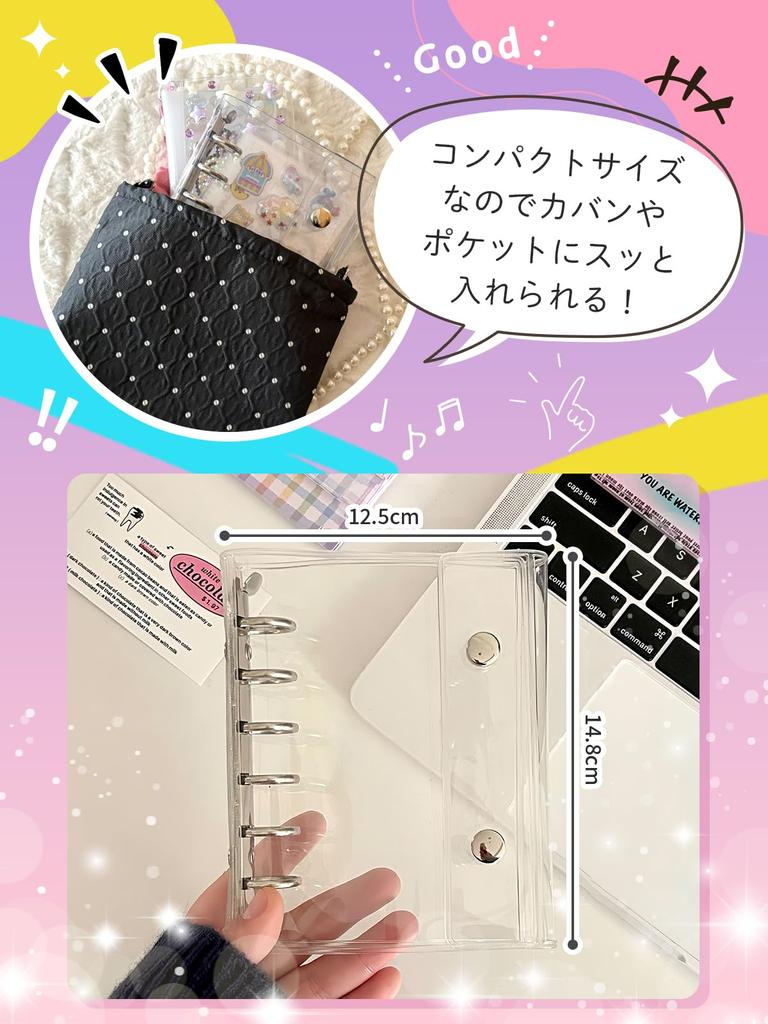 Set mit 2 transparenten Stickerbüchern für A7 Mini Sticker Sticker Klare Sticker Lieblingsartikel [Nijiiro Sky] Mädchen, Größe, Abziehbar, 6-Loch-Ordner,