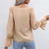 Womens Fashion  V-neck Long Sleeve Flared Sleeves  Lace Base Shirt Blouse Tops