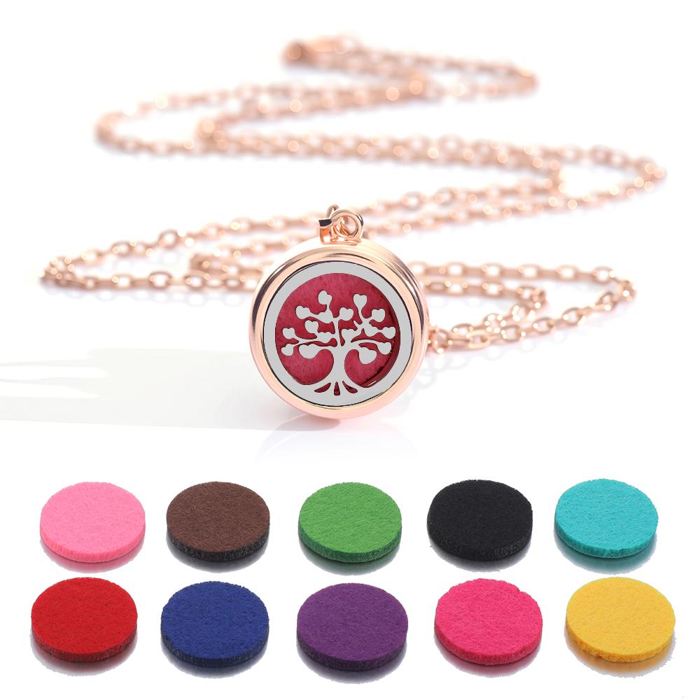 New rose gold Tree Of Life Aromatherapy Perfume Locket Fashion Essential Oil Diffuser Necklace For Women Pendant Jewelry Gift