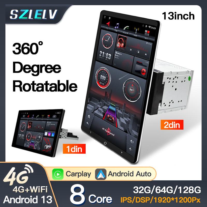 13" Rotating Single/Double Din Android Touchscreen Car Head Unit with Navigation & Backup Camera