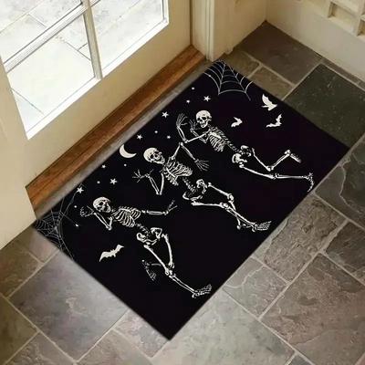 Halloween Skull Floor Mat for Entrance Door Cover of Hallway, Festival Decorative Rug for Kitchen Corridor